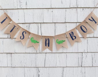 Alligator Baby Shower Banner, Alligator Baby Shower Decorations, Its A Boy Burlap Banner Bunting, Alligator Garland, Baby Boy Shower Decor