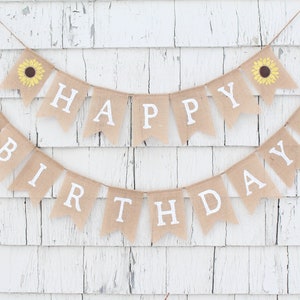 Sunflower Birthday Decorations, Custom Happy Birthday Banner, Sunflower Party Supplies, Summer Birthday Banner, Sunflower Burlap Banner