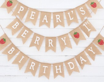 Custom Berry First Birthday Banner, Strawberry 1st Birthday Decorations, Strawberry Birthday Banner, Berry Sweet Birthday Party, Sweet One