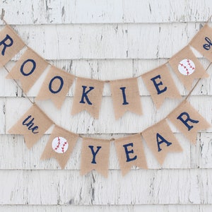 Rookie of the Year, Rookie Year Birthday, Rookie Year Banner, Baseball First 1st Birthday, Vintage Baseball Birthday, Baseball Burlap Banner