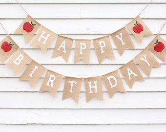 Apple Birthday Party Decorations, Fall First Birthday, Apple Orchard, Happy Birthday Burlap Banner, Apple Of Our My Eye, Bushel of Fun