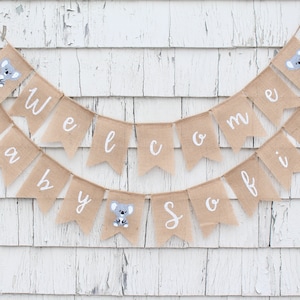 Koala Baby Shower, Welcome Baby Banner, Koala Bear Baby Shower Decorations, Burlap Baby Banner, Custom Baby Shower Banner, Koala Bear Banner