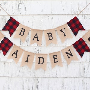 Lumberjack Baby Shower, Lumberjack Shower Decor, Custom Name Banner, Baby Name Banner, Burlap Banner, Lumberjack Nursery, Baby Boy Shower