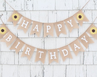 Sunflower Birthday Decorations, Custom Happy Birthday Banner, Sunflower Party Supplies, Summer Birthday Banner, Sunflower Burlap Banner