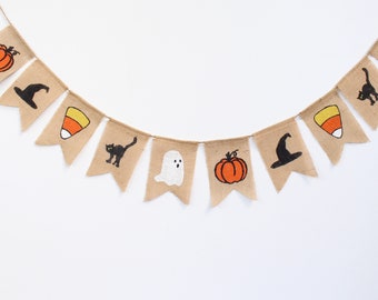 Halloween Burlap Banner, Halloween Decorations, Fall Burlap Banner, Happy Halloween, Burlap Banner Bunting, Halloween Mantel Mantle Decor
