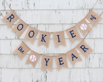 Rookie of the Year, Rookie Year Birthday, Rookie Year Banner, Baseball First 1st Birthday, Vintage Baseball Birthday, Baseball Burlap Banner