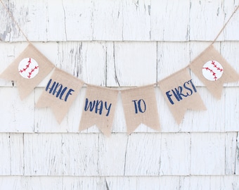 Half Way To First Banner, Baseball Half Birthday Banner, Its my 1/2 Birthday, Half Birthday Decorations, 6 Month Photo Prop, Baseball Banner