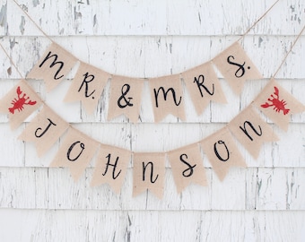 Custom Mr and Mrs Banner, Crawfish Boil Shower Decorations, Crawfish Boil Engagement Party, Coed Wedding Shower, Wedding Rehearsal Dinner