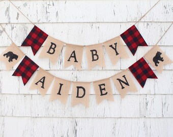 Lumberjack Baby Shower, Lumberjack Shower Decor, Custom Name Banner, Baby Name Banner, Burlap Banner, Lumberjack Nursery, Baby Boy Shower