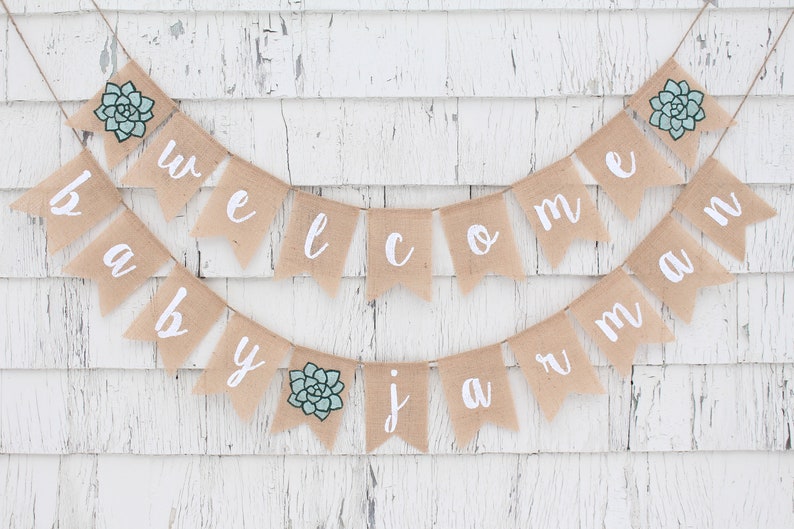 Succulent Baby Shower, Custom Welcome Baby Banner, Succulent Shower Decorations, Greenery Baby Shower Decorations, Personalized Baby Banner image 2