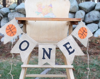 Basketball Highchair Banner, Basketball 1st First Birthday Party Decorations, High Chair Burlap Banner, Basketball Rookie Year Banner