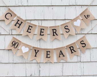 ¡Salud por los 90 años!, Decoraciones para 90 cumpleaños, Banner de saludos por los 90 años, 90 años de amor, Feliz 90 cumpleaños, Decoraciones rústicas de cumpleaños.
