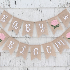 Baby In Bloom Banner, Flower Baby Shower Decorations, Baby in Bloom Baby Shower, Plant Baby Shower, Floral Baby Shower banner, Burlap Banner