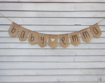 Custom Baby Shower Banner, Personalized Name Banner, Custom Name Banner, Girl Baby Shower Decor, Baby Garland, Burlap Baby Banner, Baby Sign