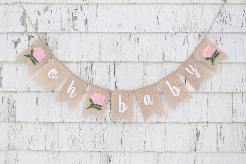 Greenery Baby Shower Banner, Greenery Shower Decorations, Baby Shower Burlap Banner, Oh Baby Burlap Banner, Gender Neutral baby Shower Decor image 4