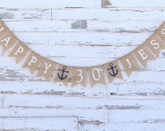 Custom Happy Birthday Banner, Nautical Happy Birthday Banner, 50th Birthday Decor, Birthday Bunting, Birthday Garland, 40th, 30th, 60th