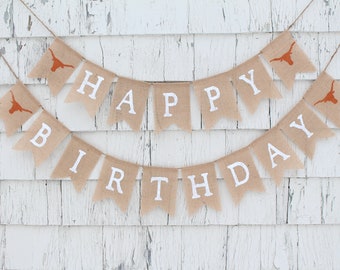 Longhorn Birthday Decorations, Custom Happy Birthday Banner, Longhorn Party Supplies, Texas Birthday Banner, Texas Football Birthday Decor