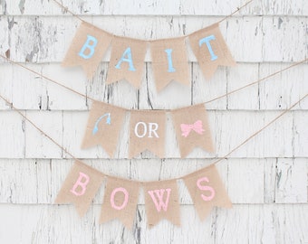 Bait or Bows Gender Reveal, Bait or Bows Banner, Gender Reveal Party Decorations, Fishing Gender Reveal Ideas, Lures or Lace