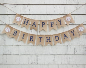 Baseball Happy Birthday Banner, Baseball Birthday Party Banner, Birthday Decor, Birthday Bunting, Birthday Garland, Baseball Banner