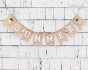 Summer Banner, Summer Bunting, Summer Garland, Home Decor, Summer Decor, Burlap Banner, Burlap Bunting, Pineapple Banner, Burlap garland