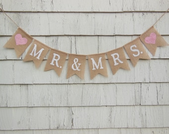 Mr and Mrs Banner, Mr and Mrs Bunting, Mr and Mrs Garland, Burlap Banner, Burlap Garland, Rustic Wedding Decor, Country Wedding Sign