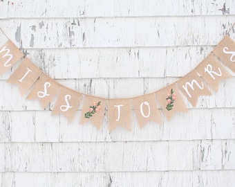 Peach Bridal Shower, Miss to Mrs Burlap Banner, Peach Bridal Shower Decorations, Greenery Shower Banner, Rustic Bridal Shower Decor