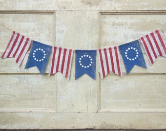 American Flag Banner, Patriotic Banner, Patriotic Bunting, 4th of July Banner Garland, Patriotic Decor, 4th of July Decor, Burlap Bunting