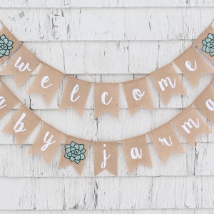 Succulent Baby Shower, Custom Welcome Baby Banner, Succulent Shower Decorations, Greenery Baby Shower Decorations, Personalized Baby Banner image 5