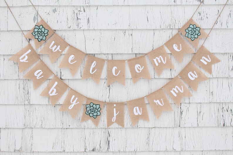 Succulent Baby Shower, Custom Welcome Baby Banner, Succulent Shower Decorations, Greenery Baby Shower Decorations, Personalized Baby Banner image 5