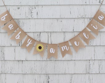 Custom Sunflower Baby Shower Banner, Rustic Baby Shower Banner, Flower Shower Decorations, Sunflower Baby Shower, Sunflower Burlap Banner