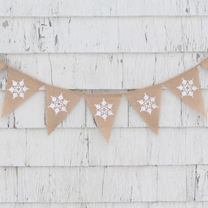 Snowflake Burlap Banner, Snowflake Garland, Winter Banner, Rustic Winter Decorations, Burlap Bunting Garland, Christmas Decorations