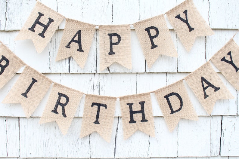 Custom Birthday Banner with Name, Happy Birthday Burlap Banner, Personalized Happy Birthday Burlap Bunting, Rustic Birthday Decorations image 3