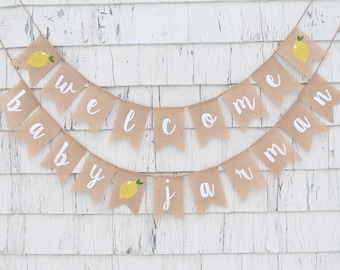Lemon Baby Shower Decorations, Lemon Baby Shower Banner, Welcome Baby Banner, Girl Baby Shower, Burlap Banner, Custom Baby Shower Banner
