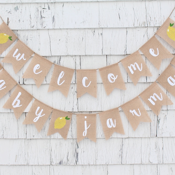 Lemon Baby Shower Decorations, Lemon Baby Shower Banner, Welcome Baby Banner, Girl Baby Shower, Burlap Banner, Custom Baby Shower Banner