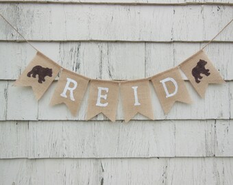 Bear Woodland Nursery Decor, Custom Personalized Name Banner, Bear Baby Shower Decorations, Woodland Baby Shower, Woodland Baby Banner