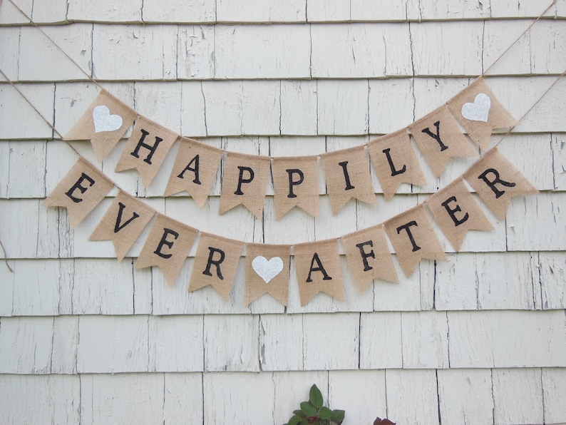 Happily Ever After Banner, Happily Ever After Bunting, Rustic Wedding Decor, Burlap Banner, Burlap Bunting, Rustic Country Bridal Shower image 1