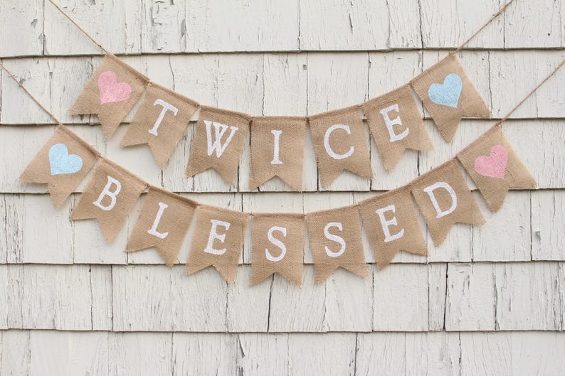 Twice Blessed Banner Twins Baby Shower Decorations Twins Etsy