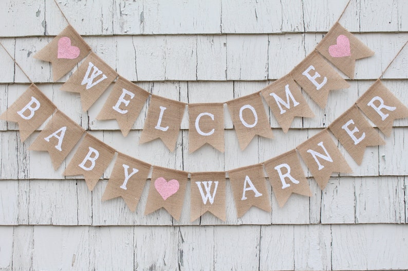 Welcome Baby Burlap Banner, Custom Baby Shower Banner, Baby Shower Bunting, Rustic Baby Shower Decorations, Personalized Baby Burlap Banner image 1