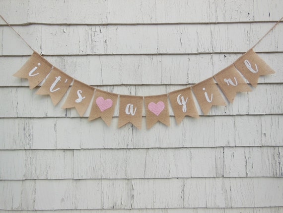 Its A Girl Banner, Baby Girl Shower Decorations, Baby Girl Banner, Pink Shower Decor, Its A Girl Bunting, Pink and Gold Baby Shower Banner