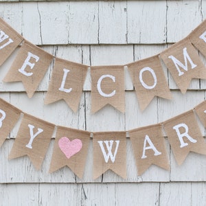 Welcome Baby Burlap Banner, Custom Baby Shower Banner, Baby Shower Bunting, Rustic Baby Shower Decorations, Personalized Baby Burlap Banner image 2