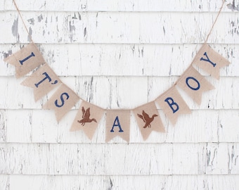 Duck Hunting Baby Shower Banner, Duck Baby Shower Decorations, Its A Boy Burlap Banner, Woodland Hunting Baby Shower Decor