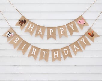 Farm Birthday Party Decorations, Barnyard Birthday Party, Happy Birthday Burlap Banner, Happy Birthday Banner Personalized, Farm Banner