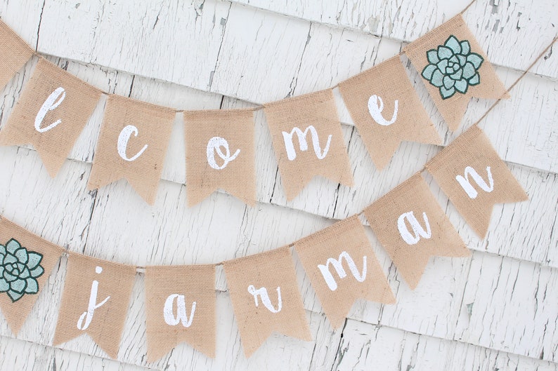 Succulent Baby Shower, Custom Welcome Baby Banner, Succulent Shower Decorations, Greenery Baby Shower Decorations, Personalized Baby Banner image 4