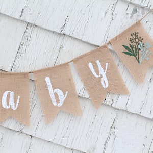Greenery Baby Shower Banner, Greenery Shower Decorations, Baby Shower Burlap Banner, Oh Baby Burlap Banner, Gender Neutral baby Shower Decor image 2