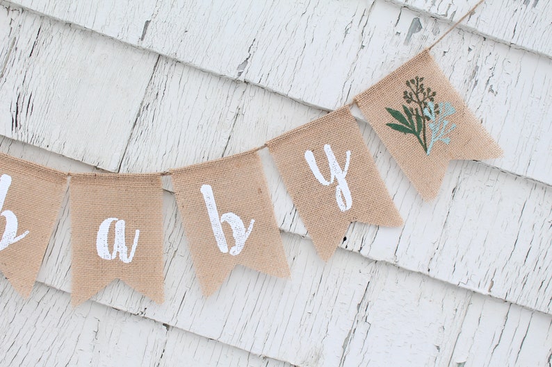 Greenery Baby Shower Banner, Greenery Shower Decorations, Baby Shower Burlap Banner, Oh Baby Burlap Banner, Gender Neutral baby Shower Decor image 2