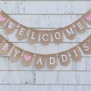Welcome Baby Banner, Baby Shower Decor, Burlap Baby Banner, Baby Shower Banner Garland, Burlap Garland, Baby Bunting, Custom Personalized image 1