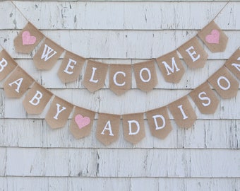 Welcome Baby Banner, Baby Shower Decor, Burlap Baby Banner, Baby Shower Banner Garland, Burlap Garland, Baby Bunting, Custom Personalized