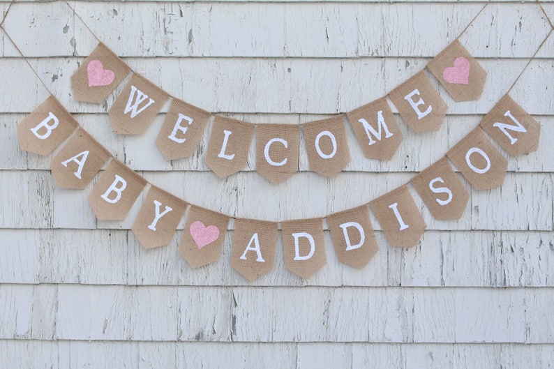 Welcome Baby Banner, Baby Shower Decor, Burlap Baby Banner, Baby Shower Banner Garland, Burlap Garland, Baby Bunting, Custom Personalized image 1