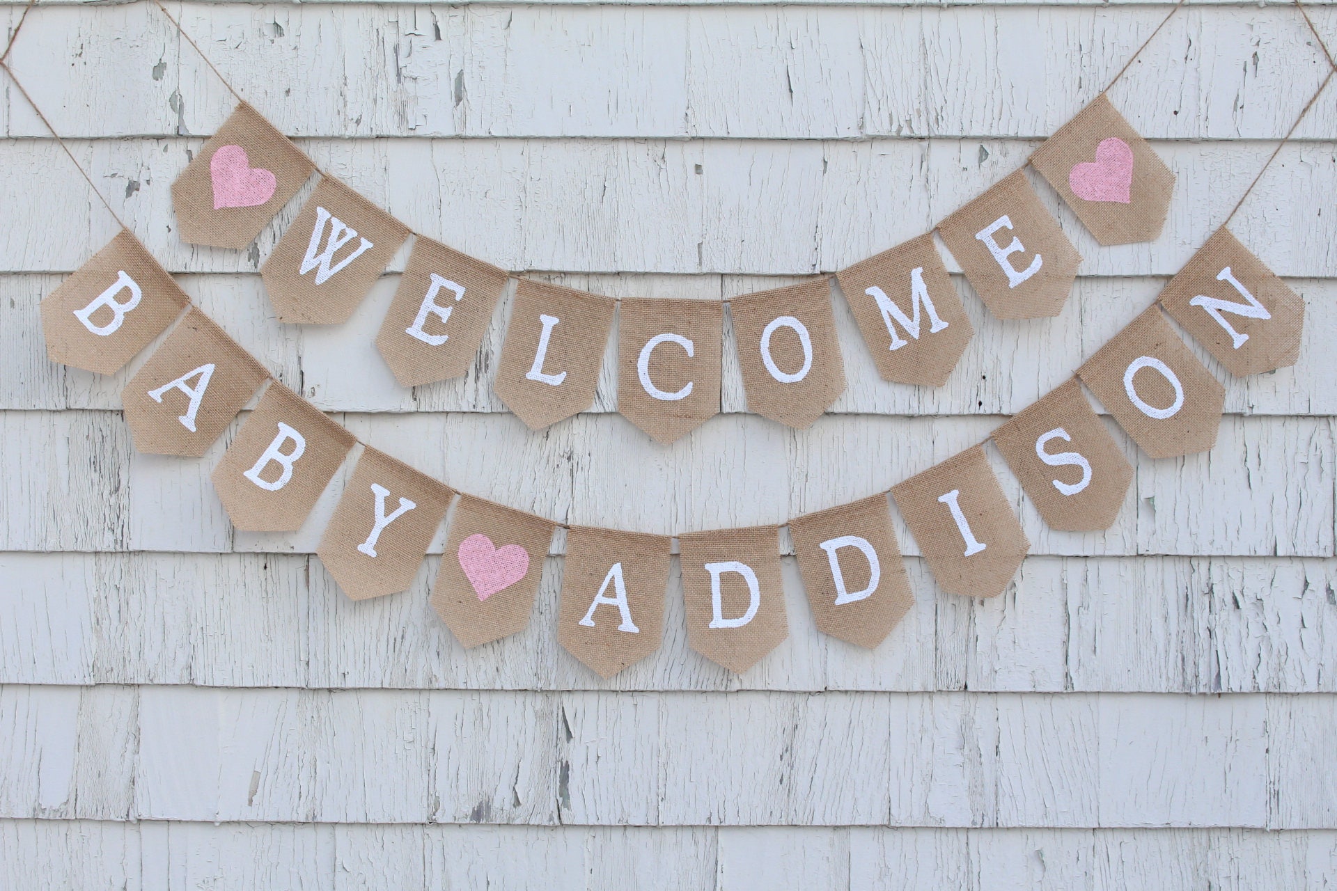 Banner de bienvenida para bebés, decoración de baby shower, estandarte de bebé de arpillera, guirnalda de estandarte de baby shower, guirnalda de arpillera, empavesado de bebé, personalizado
