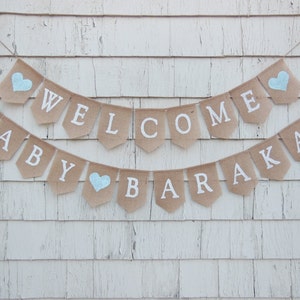 Welcome Baby Banner, Baby Shower Decor, Burlap Baby Banner, Baby Shower Banner Garland, Burlap Garland, Baby Bunting, Custom Personalized image 4